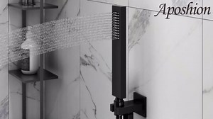 Bathroom LED Shower System: Ceiling Mount 64 Color 12" LED Rainfall Shower Head with 6" Shower Head & Handheld Sprayer, Dual Rain Shower Heads Thermostatic Shower Faucet Set, Matte Black