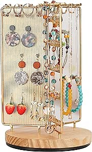 Jewelry Organizer 360 Rotating Jewelry Organizer Stand - Spinning Necklace Holder, Earring Organizer, Earring Holder Display Tower Rack for Necklaces, Earrings, Bracelets…