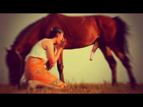 Beautiful girl using Banana tree For Hose Eating at home