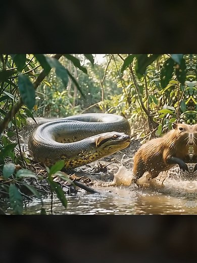 Capybara narrowly escapes GIANT ANACONDA #snake #giantsnake #anaconda #snakevideo #capybara