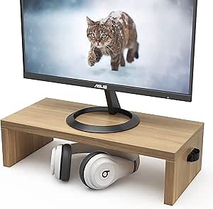 WESTREE Monitor Stand Riser, Wood Desktop Computer Monitor Stand, Multi-Purpose Desk Storage Organizer Shelf for Laptop Computer PC