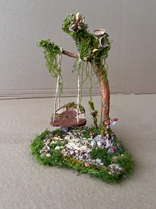 Miniature Woodland Swing – Handmade Fairy Garden Swing With Moss & Mushrooms - Etsy