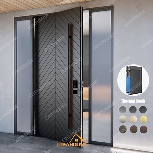 [Hot Item] Custom Commercial Aluminum Storefront Door Black Smart Lock Aluminium Front Doors for Homes Steel Security Door for Villa