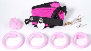 Heart-Shaped Lock Chastity Panties with Pink Sissy Cock Cage Anti-Off Chasity Belts in 2 Sizes Adult Sex Toys for Mens Penis Training (M,Pink)