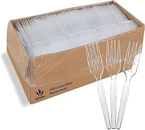 [1000 Pack] Heavyweight Disposable Clear Plastic Forks-Party Dimensions Plastic Cutlery Combo Box (1000 Count Forks)