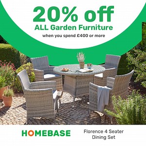 Spring starts with 20% off all garden furniture when you spend £400 or more. PLUS free delivery when you spend £100… | Homebase
