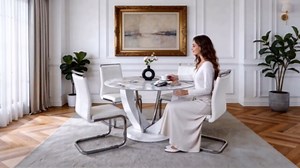 47" Round Dining Table,Glass Kitchen Room Table, Circle Dining Table Top with Artistic Pedestal,Breakfast Nook for Kitchen Dining Room Easy to Assemble,Surdy Structure