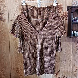 VNTG 90s Cache Glass Bead Embellished Brown Skirt Set Size Small