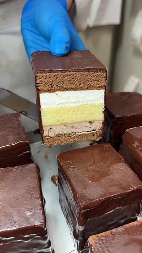5層に重なったチョコケーキ🍫 石畳 580円 厚めのスポンジにチョコクリームや生クリームをバランスよく積み重ねてガナッシュクリームで仕上げた上品なチョコケーキ 🍚店名: カトルフィユ 住所：広島県広島市南区皆実町2-5-1 5th Avenue B1F 最寄駅： 皆実町二丁目駅から徒歩3分 営業時間：10:00〜19:00 定休日：不定休 #広島グルメ#Japanesefood#tiktokfood