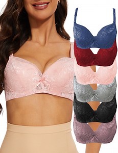 GAI YI 6Pcs Lace Underwire Push Up Bra Set,Full Coverage Everyday and Sexy T-Shirt Bras 36B