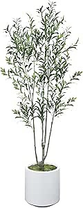 Olive Trees Artificial Indoor, 8FT Faux Olive Tree with Tall Pot, Natural Wood Trunk Treemote and Leaves, Fake Plant for Home Office Bedroom Decor