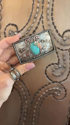 This buckle 😮‍💨 a true statement piece! #Turquoise #buckle #beltbuckle #trophy #custom #western #westernlifestyle | The Rowdy Rose, Inc.