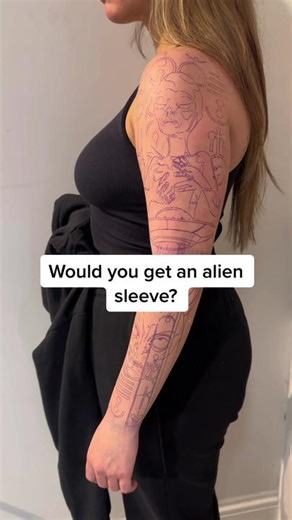 4.5 Hours of Free Reign Alien Sleeve Tattoo | Conspiracy Ink Tattoos