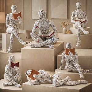 Abstract Reading Thinker Statue Set Modern Shelf Decor, Minimalist Book Lover Sculpture Figures for Home Office Desk