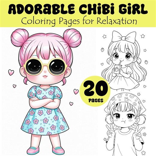 Adorable Chibi Girl Coloring Pages | 20 Cute Kawaii Designs | Digital Download PDF   PNG | A4 Size Printable Coloring Book for Relaxation - Etsy