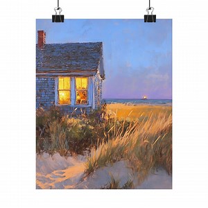 Cape Cod Cottage Art Print: Coastal Sunset, Lighthouse View - Etsy