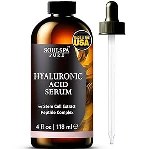 SOULSPA PURE Hyaluronic Acid Serum for Face with Peptides - Deep Hydration Facial Serum - Revitalizing Serum for Mature Skin - 4 fl oz
