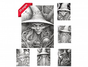 Scary Witches Coloring Book: Grayscale Art for Adults, Teens (printable PDF) - Etsy