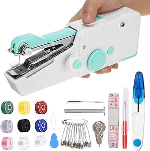 Handheld Mini Sewing Machine, Portable Sewing Machine with Sewing Supples for Fast Stitching and Home DIY, Travel (Blue)