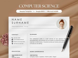 Computer Science Resume, Resume for Developer, ATS Friendly Tech Resume Template, for Google Docs & Word, Modern, Minimalist Resume - Etsy