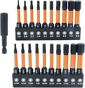 21pcs Hex Head Allen Wrench Drill Bit Set, Metric and SAE Hex Screwdriver Bits Set S2 Steel with Magnetic Extension Bit Holder