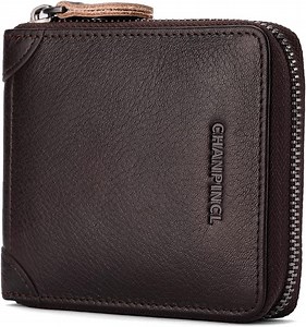 Mens Genuine Leather Zipper Wallet RFID Secure Large Capacity Double Fold Multi-card Leather Wallets for Men and coin purse - Walmart.com