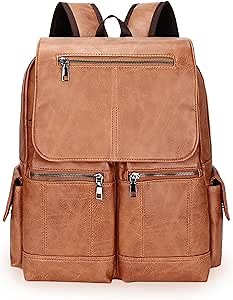 Laptop Large Leather Backpack for Women Man Teather Business Travel Work College Computer Backpack Brown