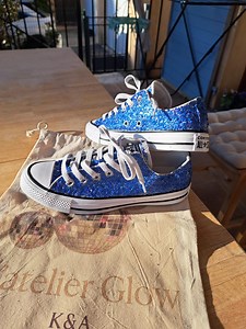 Converse basse originale customisées Paillettes bleu - Etsy France