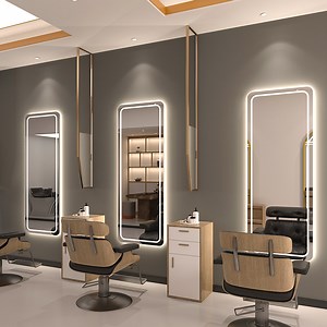 [Hot Item] Floor Barbershop Mirror with Light LED Single-Sided Luminous Wall-Mounted Smart Dressing Mirror