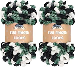 JubileeYarn Fun Finger Loops Yarn - Jumbo Polyester - Team Spirit Colors - 100g/Skein - White Black Green - 2 Skeins