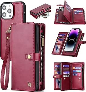 Amazon.com: QIXIU for iPhone 12 Pro Max Wallet Case with Card Holder,Leather Case for Women Men,Premium iPhone 12 Pro Max Case with Magnetic Kickstand Strap Zipper(Red) : Cell Phones & Accessories