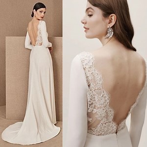 BHLDN AMY KUSCHEL REDDING OFF WHITE LONG SLEEVE LACE LOW BACK WEDDING GOWN DRESS