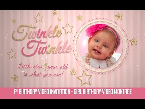 First Birthday Invitation Video Twinkle Twinkle Little Star - Baby Girl