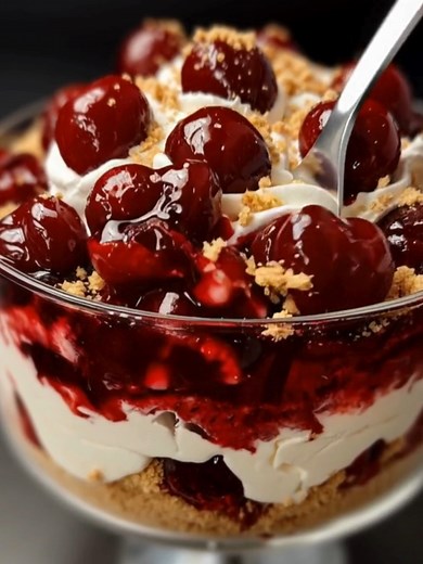 209K views · 3.2K reactions | Cherry Cheesecake Trifle A luscious layered dessert with creamy cheesecake filling, buttery graham crumbs, and juicy cherries. Yield: 12 servings Temp: No-bake (chilled) Time: 25 minutes Key Ingredients First: Cherry pie filling (or fresh cherries in syrup) ................................. Full Recipe in First Cօʍʍеոτ  | TableWhisper By Harper | Facebook
