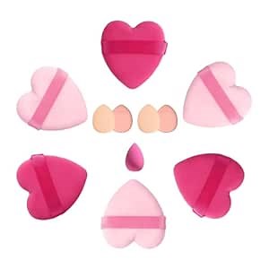 Heart Shaped Make Up Puff | Soft And Thick | Washable | Reusable | Foundation Sponge | Wet Or Dry Makeup Tool | Great For Face Application | Loose Powder | Mini Finger Beauty Blender | Triangle Tip