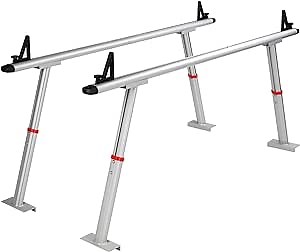 VEVOR Truck Rack, 19-34in Adjustable Height Ladder Rack for Truck, Aluminum 800 lbs Capacity with 8 Non-Drilling C-Clamps, Heavy Duty Truck Bed Rack Two-Bar Set for Kayak, Surfboard, Lumber, Ladder