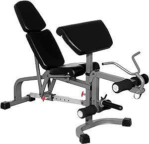 XMark FID Flat Incline Decline Weight Bench, Adjustable Bench, Decline to Full Military Press Position, Preacher Curl and Leg Extension XM-4419 (Gray)