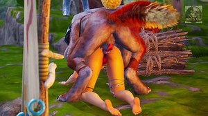 Furry Warrior Camp - knotting werewolf, DP elf girl, lizardman and anal creampie with monster cock