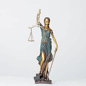 Bronze Blind Lady Justice Statue,11" Themis Goddess of Justice- Law Figure Justice Statue Office Desk Barrister Gift. (Blue)