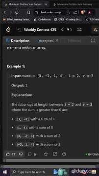 Q1. Minimum Positive Sum Subarray | Leetcode Weekly-425 | Editorial #contest #leetcode