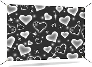 Mocsicka Black Heart 2000s Backdrop for Photoshoot Old School Photography Background 2000s Heart Valentine's Day 90s Banner Photo Booth Studio