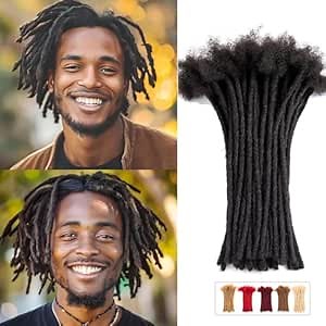 Teresa Small 0.4cm and Medium 0.8cm Width 6-18 Inch 100% Human Hair Dreadlock Extensions for Men/Women/Kids, Full Hand-made Locs Extensions Human Hair (6 Inch/10 Strands, Natural Black)