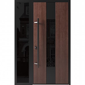 Front Exterior Prehung Steel Door / Ronex 1205 Bronze Oak / Side Exterior Window Sidelite / Entry Metal Modern Painted W36 12x80 Right-hand
