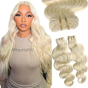 Body Wave Genius Sew-in Hair Extensions - Real Human Hair, 24 Inch, 120G, Hand Tied Weft, Platinum Blonde, Curly