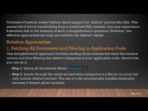 How to Fetch Distinct Categories from Firebase for a Specific Location using SQL Concepts