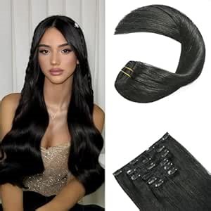 FoxFace Clip in Hair Extensions Real Human Hair, Thick Extensions from Root to Tip, Natural Hair Clip Ins, Jet Black, 14 Inch 120g 7Pcs