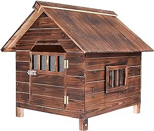 Dog House Outdoor with Doors Windows Dog Houses for Large Dogs Outside Weatherproof Spacious Wooden Kennel Ensures Ultimate Comfort and Security for Pets (XL)