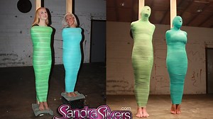 Halloween Sees The Mummies, Live! Behind-the-scenes, All On-Screen! Complete Mummification of 2 Gals, Sandra Silvers & Ariel Anderssen, Only Noses & Feet Exposed! HD MP4 file