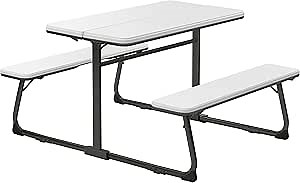 Maarch Folding Picnic Table with Benches, Portable Foldable, Collapsible Camping Table with Seats for Outdoors, No Assembly, White