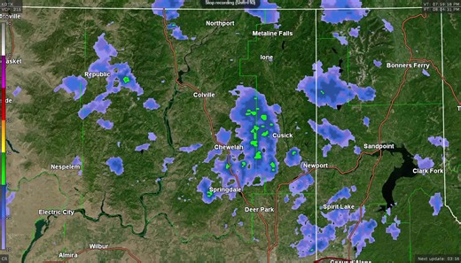 Current radar loop is showing isolated showers over Northeast WA and North ID. | US National Weather Service Spokane Washington